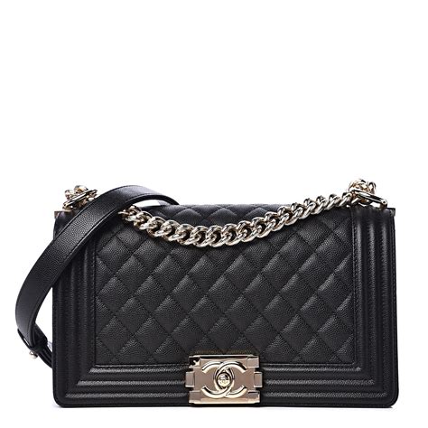 chanel boy flap bag caviar leather black medium|Chanel Boy Bag .